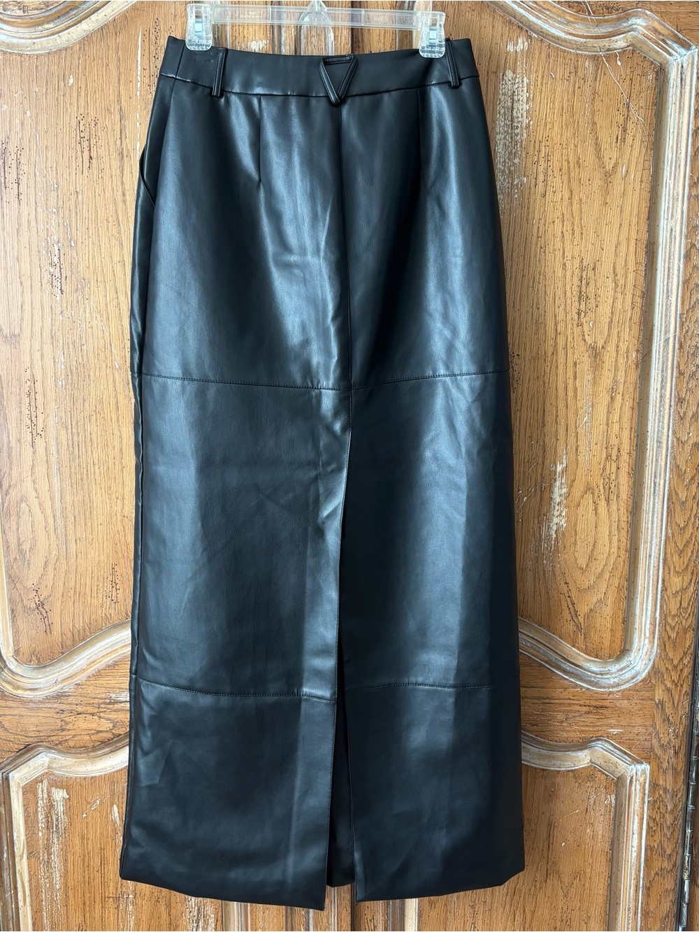 Nasty Gal Black Faux Leather Paneled Maxi Column Skirt Size 6 - Picture 3 of 8